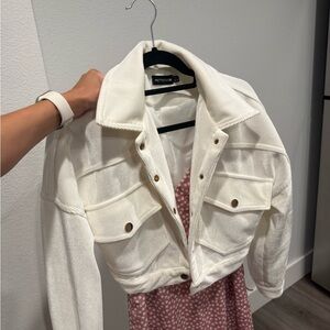PrettyLittleThing Cream Cropped Trucker Jacket